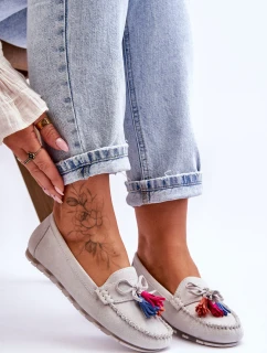 Semišové Mokasíny S Mašlí A Třásněmi šedá Dorine