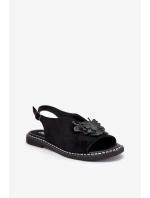 Dámské sandály na plochém podpatku s ozdobou černé Setorina