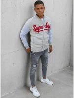 Pánská mikina na zip v barvě ecru FashionStreet BX5445 Pánská mikina na zip v barvě ecru FashionStreet BX5445