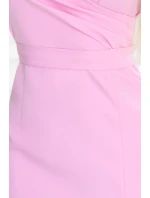 479-10 NINA elegantní šaty s obálkovým výstřihem, rukávy a páskem - Candy Pink 479-10 NINA elegantní šaty s obálkovým výstřihem, rukávy a páskem - Candy Pink