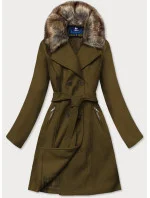 Dámský kabát v khaki barvě s kožešinou (JC241)