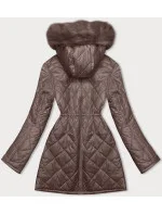 Oboustranná dámská prošívaná bunda - kožíšek v barvě coffee (H-897-89)