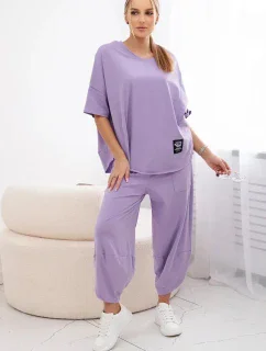 Bavlněný komplet halenka + kalhoty světle fialová