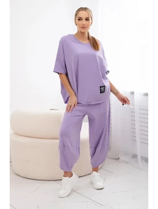 Bavlněný komplet halenka + kalhoty světle fialová