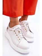 Dámská kožená sportovní obuv na platformě bíle Caressa