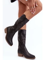 Kožené kozačky s mřížkovým vzorem černé Sierra