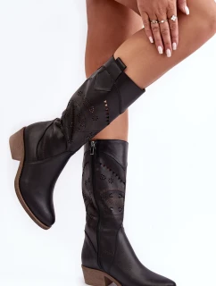 Kožené kozačky s mřížkovým vzorem černé Sierra