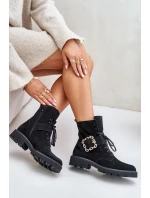 Zazoo 2951 Velurové Kozačky S Dekorativní Přezkou Černé Zazoo 2951 Velurové Kozačky S Dekorativní Přezkou Černé