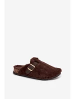 Kožešinové dámské pantofle na platformě s páskem a sponou hnědé Noraline