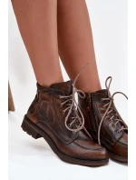 Dámské kotníkové boty z pravé kůže na ploché podrážce Maciejka 07063-02 hnědé