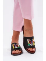 Dámské sandály na plochém podpatku s ozdobou černé Clelione