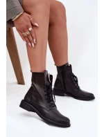 Kožené dámské kotníkové boty na ploché podrážce se zlatým detailem Zazoo 3084 Černé