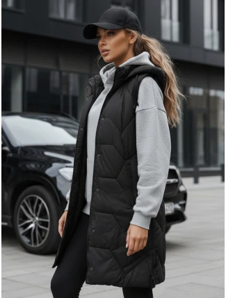 Dámská dlouhá prošívaná vesta černá FashionStreet TY5269 Dámská dlouhá prošívaná vesta černá FashionStreet TY5269