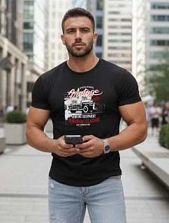 Pánské bavlněné tričko s potiskem VINTAGE CAR FashionStreet black NX5082R