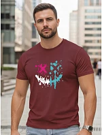 Pánské bavlněné streetwearové tričko vínové FashionStreet NX5100R