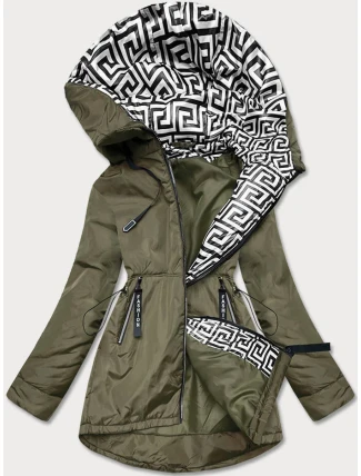 Khaki-bílá dámská bunda pro přechodné období (B8037-11026) Khaki-bílá dámská bunda pro přechodné období (B8037-11026)