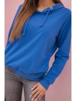 Dámská mikina z bavlny s kapucí a kapsami chabrová