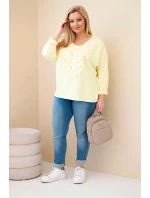 Dámská bavlněná blůza Plus Size s výstřihem do V žlutá