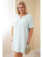 Dámské viskózové šaty Plus Size s krátkým rukávem a výstřihem do V mentolová