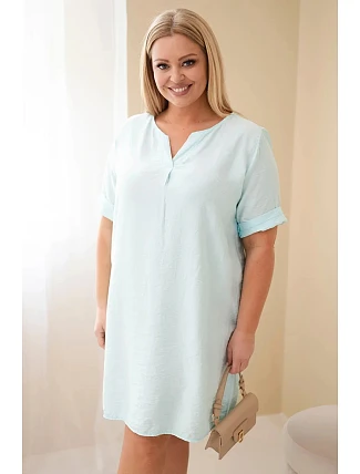 Dámské viskózové šaty Plus Size s krátkým rukávem a výstřihem do V mentolová