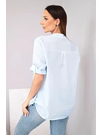 Dámská košilová bavlněná halenka s krátkým rukávem a kapsičkou modrá