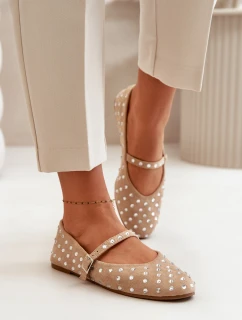 Ozdobené baleríny s páskem eko semišové béžové Tirilissa