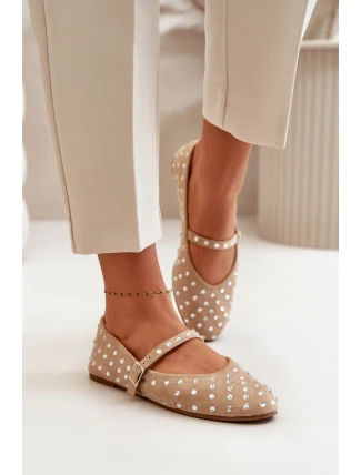 Ozdobené baleríny s páskem eko semišové béžové Tirilissa