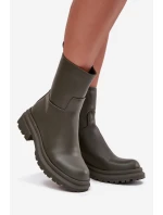 Dámské kotníkové boty na platformě a plochém podpatku Zelené Levira