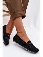 Dámské ploché mokasíny z přírodního semiše LR61-7029 Černé