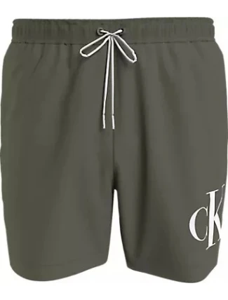 Pánské plavky MEDIUM DRAWSTRING KM0KM01003 LDY olivově zelené - Calvin Klein