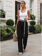 Dámské kalhoty s širokými nohavicemi, černé, FashionStreet UY3073