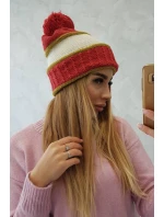 Dámská čepice Kinga K297 rudá+světlá khaki+ecru Dámská čepice Kinga K297 rudá+světlá khaki+ecru