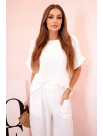 Komplet z viskózy halenka + kalhoty bílý