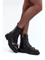 Dámské kožené boty Workery s ozdobou černá SBarski MR870-68 Dámské kožené boty Workery s ozdobou černá SBarski MR870-68