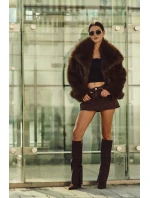 Kozačky Eko Semišový Podpatky Na Zip Zateplené Ohnutý Svršek Čokoládové Evyra