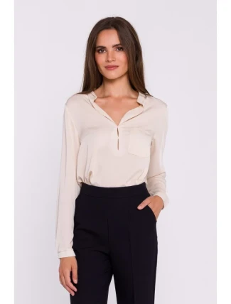 S375 Halenka s dlouhými rukávy - béžová