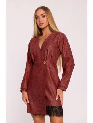 M871 Zavinovací šaty z tvídu - bordó M871 Zavinovací šaty z tvídu - bordó