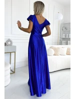 411-11 CRYSTAL saténové dlouhé šaty s výstřihem - CHABRERA 411-11 CRYSTAL saténové dlouhé šaty s výstřihem - CHABRERA