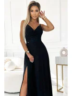 299-18 CHIARA elegantní maxi dlouhé šaty bez ramínek - ČERNÉ S BROKEREM 299-18 CHIARA elegantní maxi dlouhé šaty bez ramínek - ČERNÉ S BROKEREM