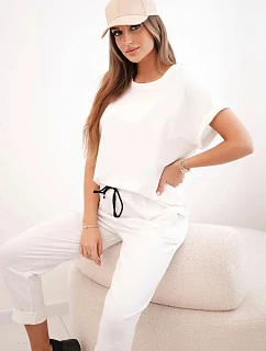 Bavlněný komplet halenka + kalhoty bílý