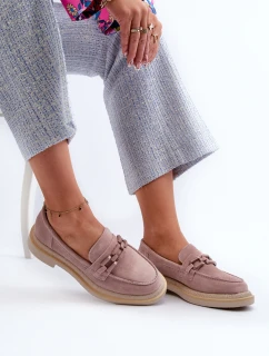 Dámské semišové mokasíny na ploché podrážce s ozdobou D&A TW101 Špinavě růžové