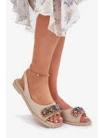 Dámské Ploché Sandály S Krystaly S.Barski KV51-079 Béžové
