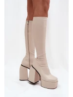 Dámské Kozačky Na Podpatku A Platformě Světle Béžové Yavira