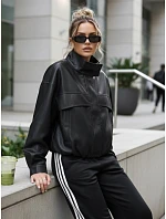 Dámská bunda z ekokůže oversize s vysokým límcem černá FashionStreet TY5651