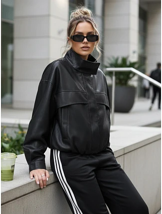 Dámská bunda z ekokůže oversize s vysokým límcem černá FashionStreet TY5651