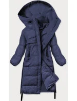 Tmavě modrá dlouhá zimní bunda z různých spojených materiálů (jin-210)