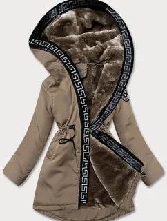 Béžová dámská bunda s kožešinovou podšívkou (B8116-12)