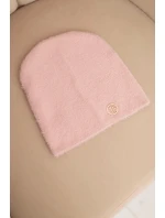 Dámská klasická čepice z alpaky s dekorativní destičkou pudrově růžová