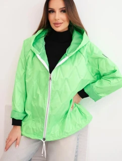 Dámská jarní prošívaná bunda s kapucí a zipem zelená neon