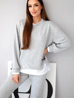 Dámský komplet s máslovou mikinou a volnými tepláky šedý melír
